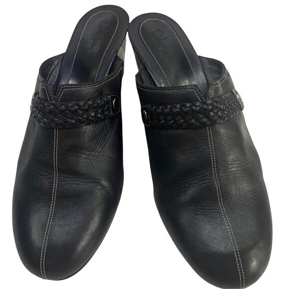 COLE HAAN Women Leather Clogs Size 10 Black Mules Slip On Wedge Casual - Picture 7 of 9